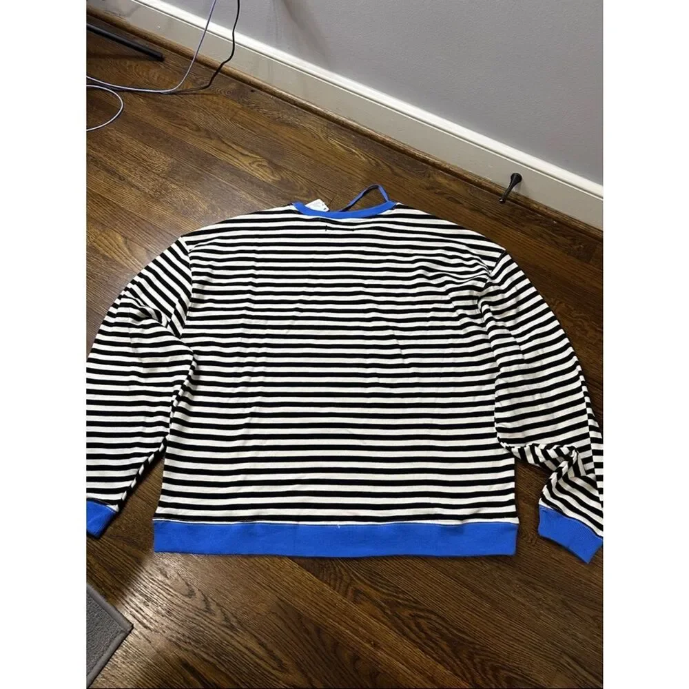 NWT Free People Black Combo Striped Sweatshirt-Size Small